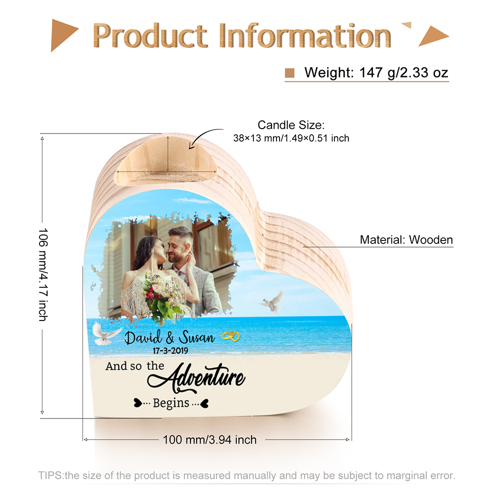 Personalized Love Couple Heart Candle Holder Engrave Photo Wooden Candlesticks Valentines Gift