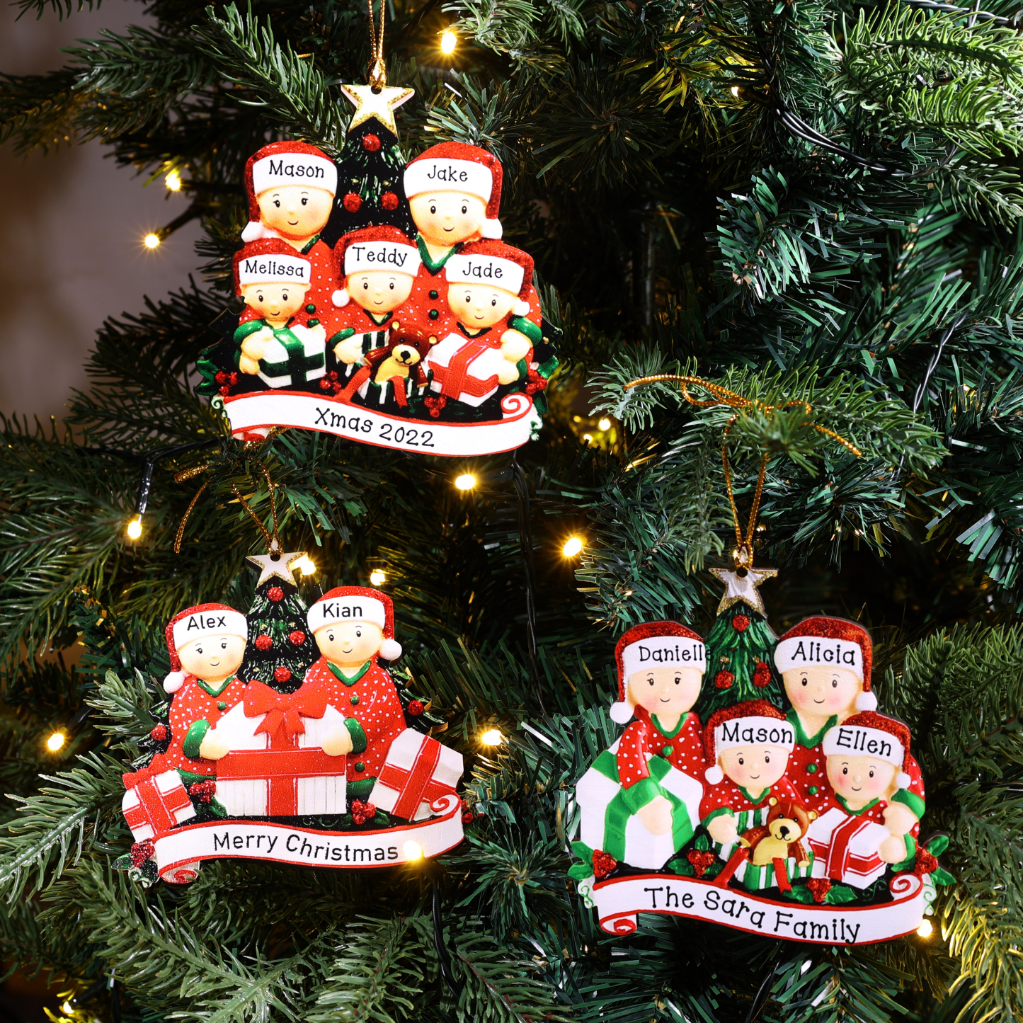 Personalized Family Christmas Ornament Custom 5 Names Hanging Ornament Gifts For Family