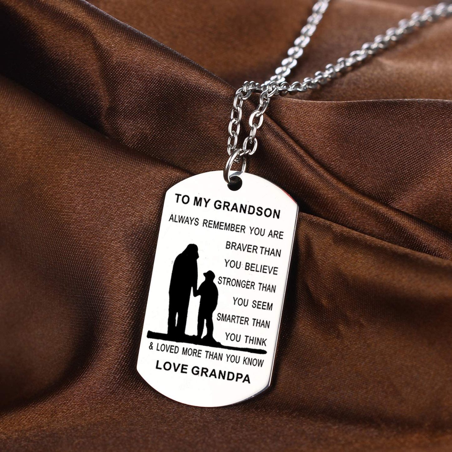 To My Grandson & Granddaughter Dog Tag Necklace Inspirational Gift "You Are Braver Than You Believe"