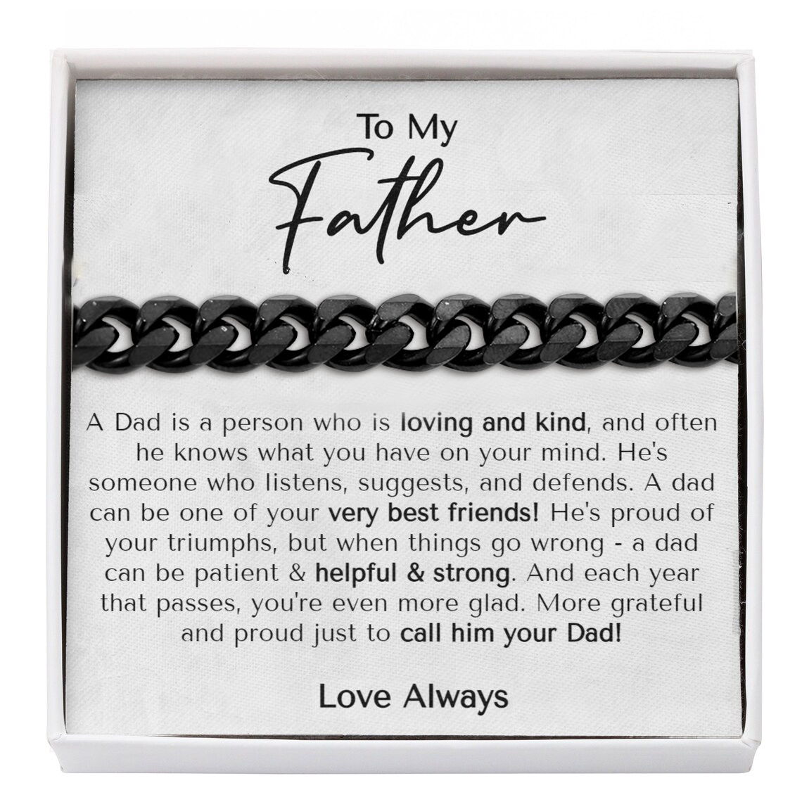 To My Father Cuban Chain Bracelet Stainless Steel Bracelet Set Gifts for Father's Day