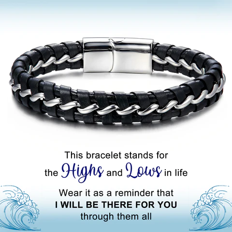 To My Son Leather Wave Bracelet Highs and Lows Bracelet Birthday Gift "I WILL BE THERE FOR YOU"
