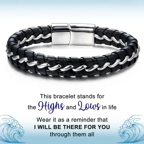 To My Son Leather Wave Bracelet Highs and Lows Bracelet Birthday Gift "I WILL BE THERE FOR YOU"