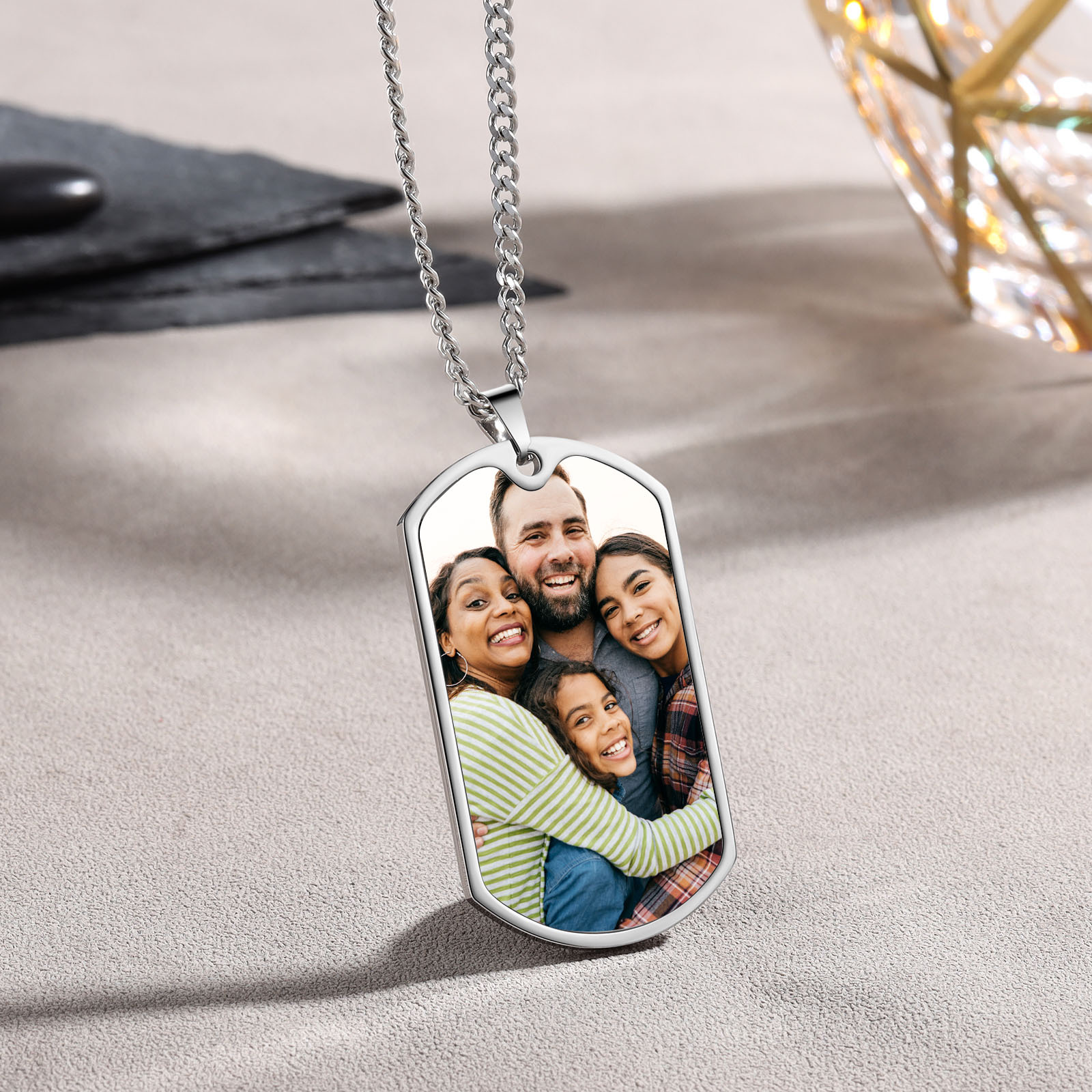 O'Fishally The Best Dad Necklace Custom Photo Dog Tag Necklace with 4 Fishing Hooks
