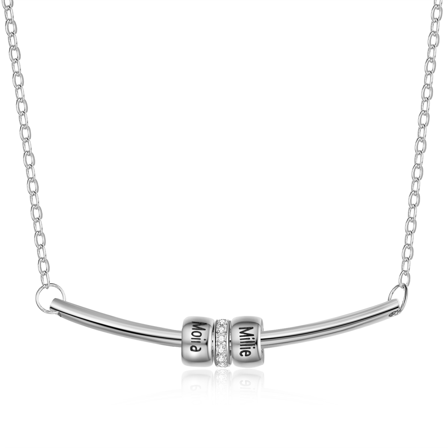 Personalized Bar Necklace with Beads Custom 2 Names Family Necklace for Her