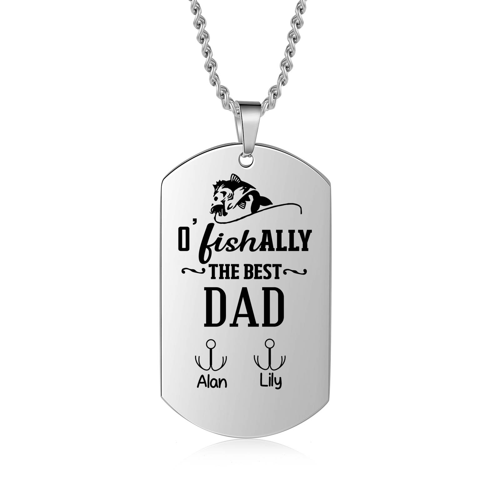 O'Fishally The Best Dad Necklace Custom Photo Dog Tag Necklace with 2 Fishing Hooks