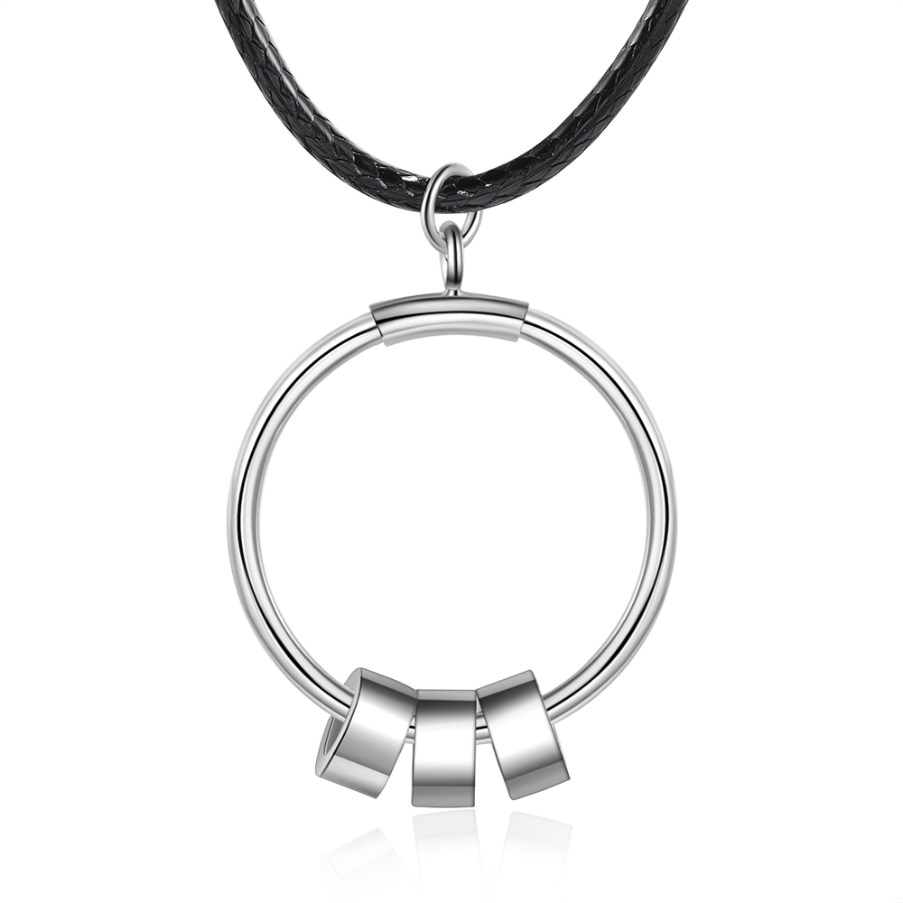 Personalized Circle Pendant Necklace Engraved 3 Names Bead Necklace for Him