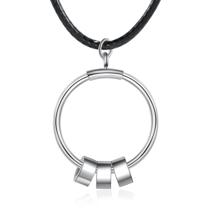 Personalized Circle Pendant Necklace Engraved 3 Names Bead Necklace for Him
