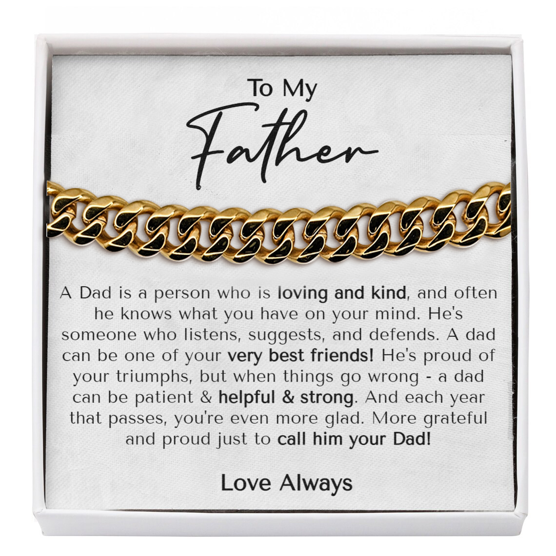 To My Father Cuban Chain Bracelet Stainless Steel Bracelet Set Gifts for Father's Day