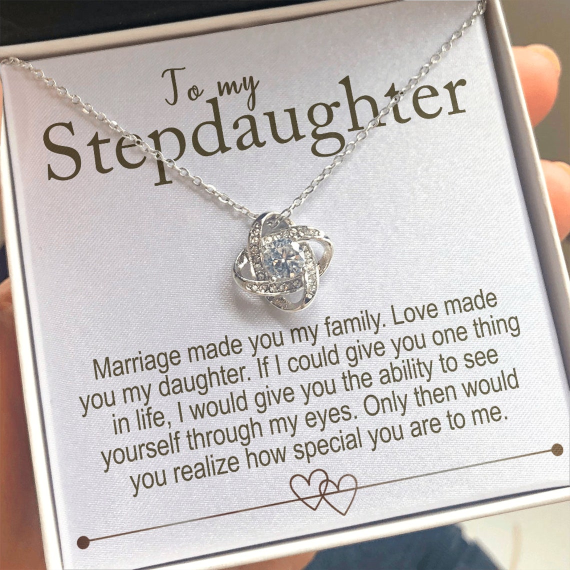 To My Stepdaughter - S925 Love Knot Necklace "Love Made You My Daughter" Gifts For Daughter
