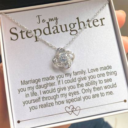 To My Stepdaughter - S925 Love Knot Necklace "Love Made You My Daughter" Gifts For Daughter