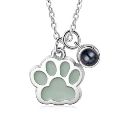 Personalized Dog Paw Pendant Couple Necklace Set Custom Photo Projection Necklace Romantic Gifts For Him/Her