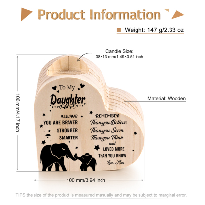 To My Daughter Wooden Heart Candle Holder "Loved More Than You Know"