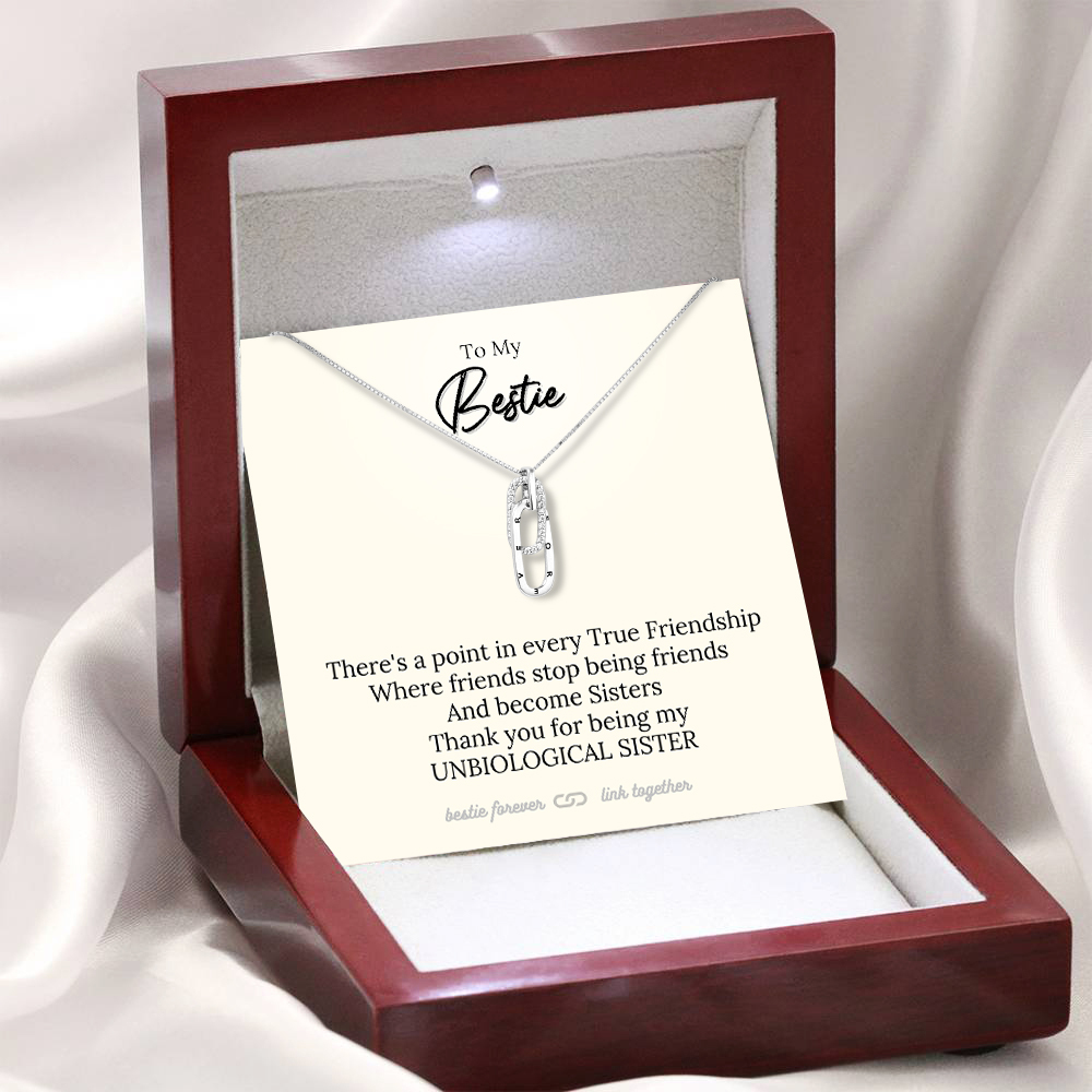 To My Bestie Forever Linked Together Necklace in Silver True Friendship Gift Set