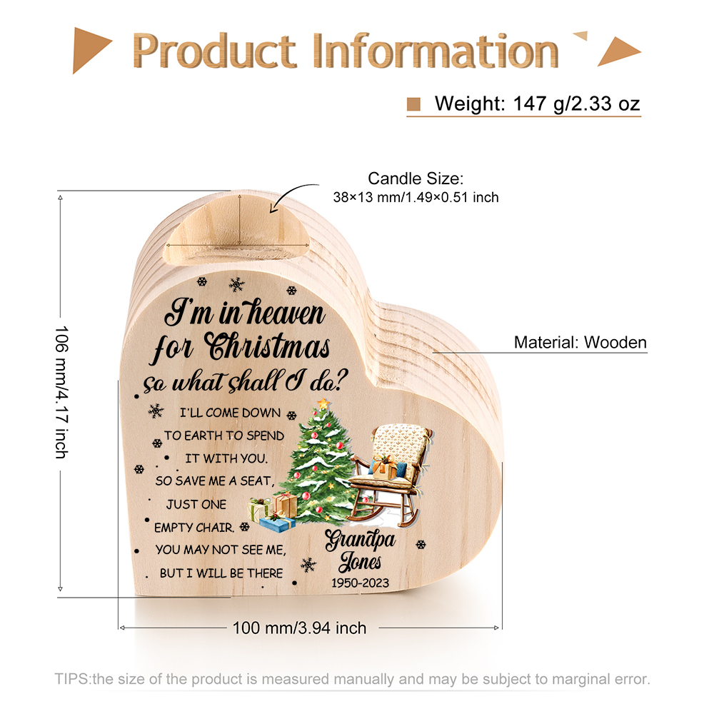 Personalized Wooden Candle Holder Heart-shaped Memorial Candlesticks Custom Name & Text Chair Candle Holder - I'm In Heaven For Christmas 