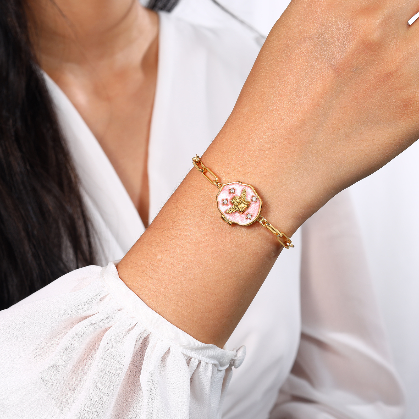 Personalized Angel Medallion Photo Locket Bracelet