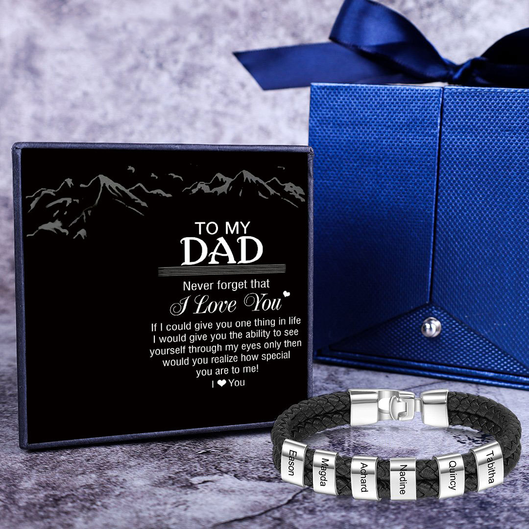 Men Leather Bracelet with 6 Beads Two Layers Custom Bracelet Father Gifts