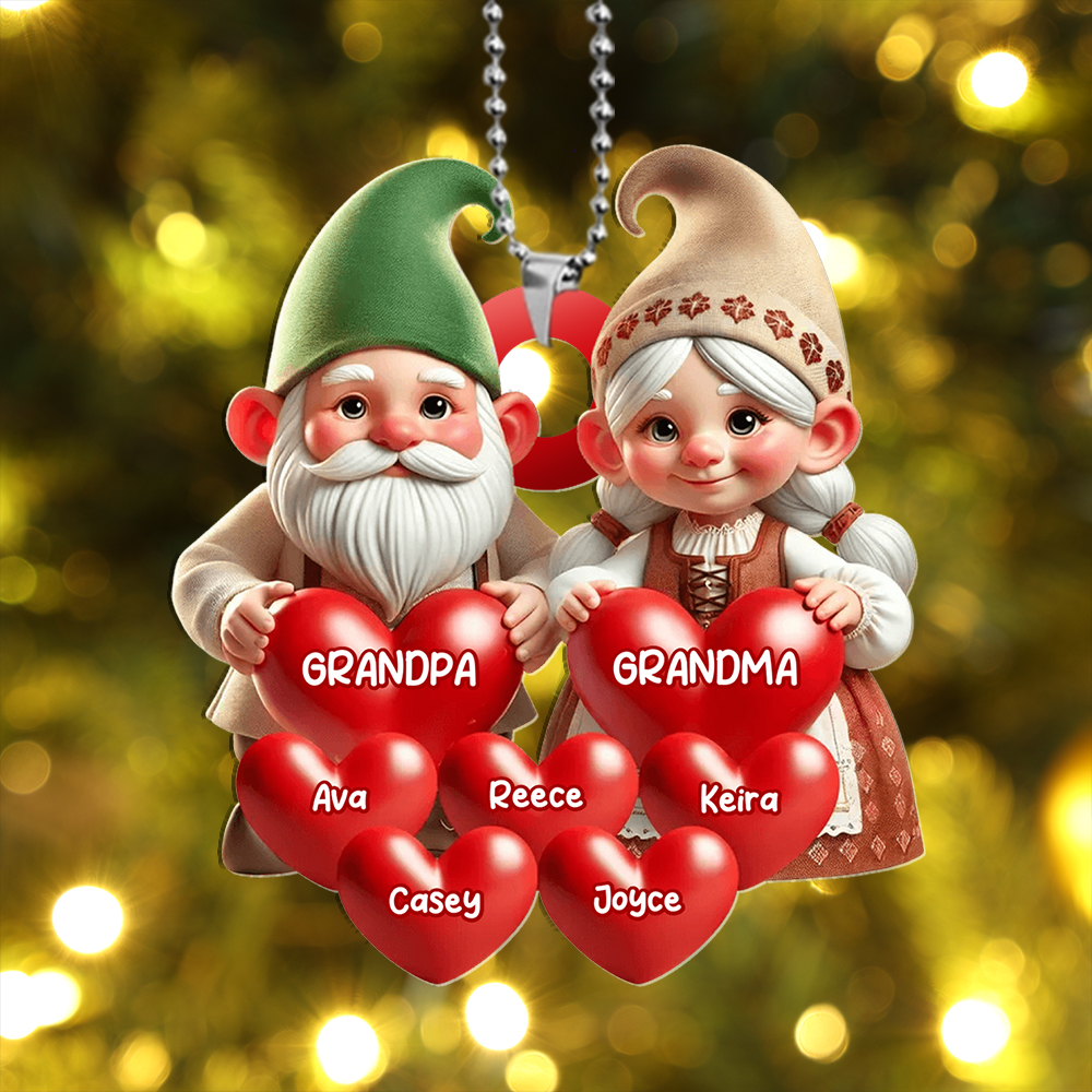 Custom Name Gnome Grandparents Heart Ornament