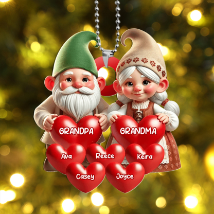 Custom Name Gnome Grandparents Heart Ornament