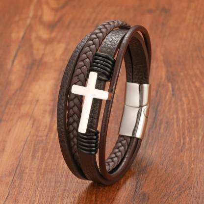 Men Braided Leather Cross Bracelets with Magnetic Clasp Gifts for Him