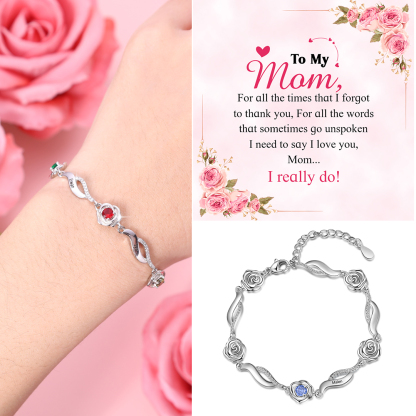 1 Name - Personalized Rose Bracelet Custom Name & Birthstone Adjustable Bracelet Gifts for Her