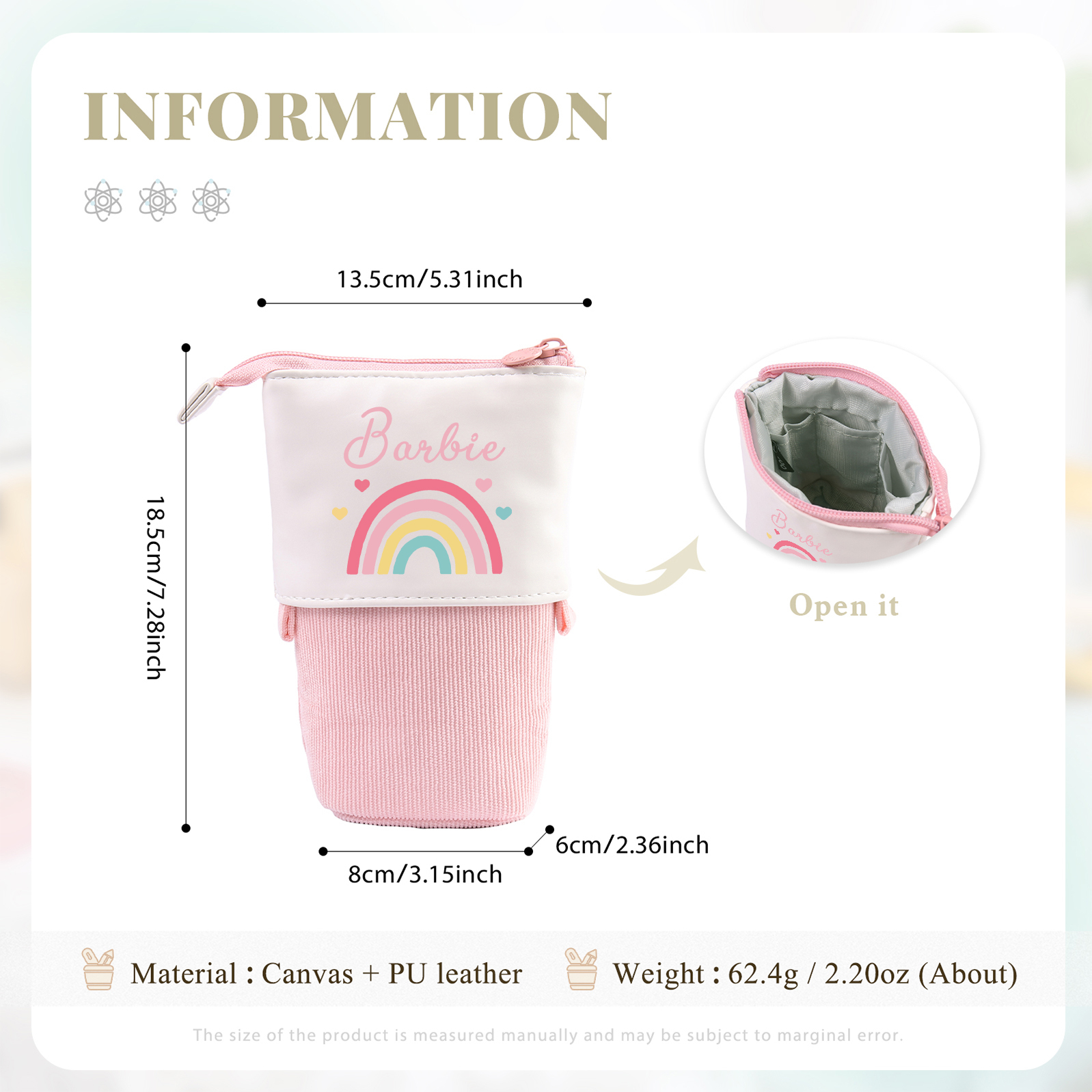 Personalized Pencil Case Custom Name Rainbow Pen Pouch Canvas PU Leather Back To School Gift for Kids