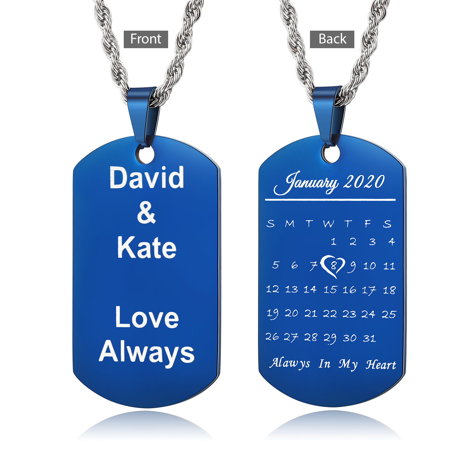 Personalized Dog Tag Necklace with Calendar Gift for Men