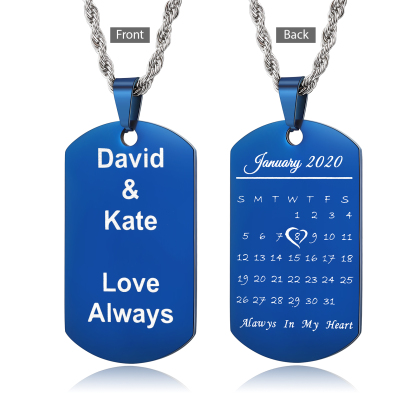 Personalized Dog Tag Necklace with Calendar Gift for Men