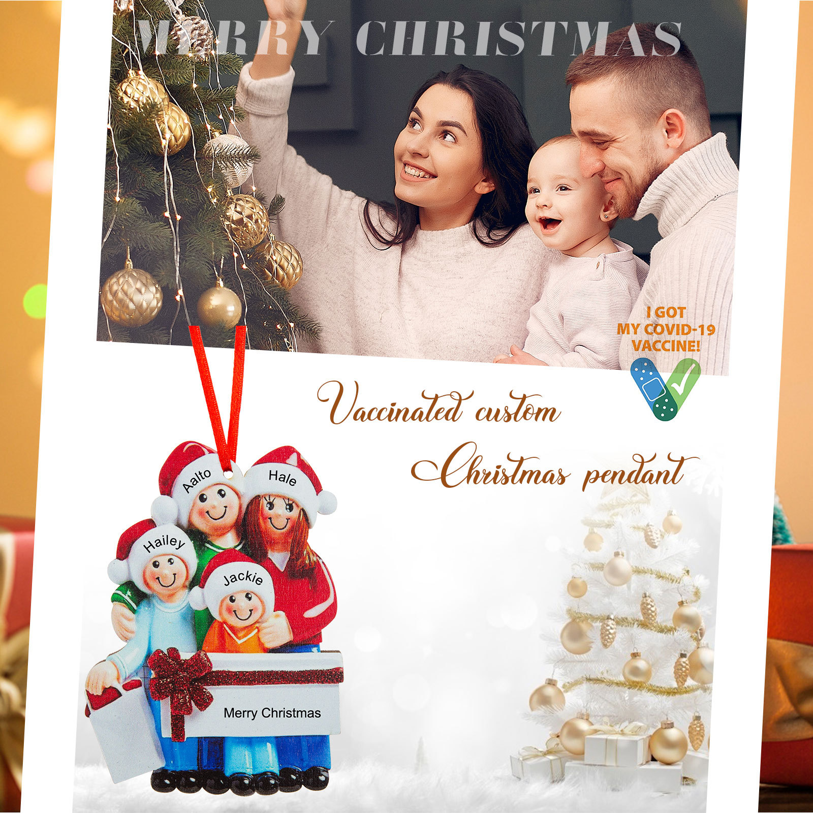 Personalized Family Of 4 Decorating Christmas Tree Ornament