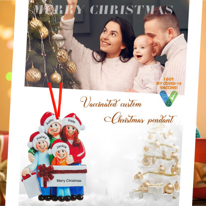 Personalized Family Of 4 Decorating Christmas Tree Ornament