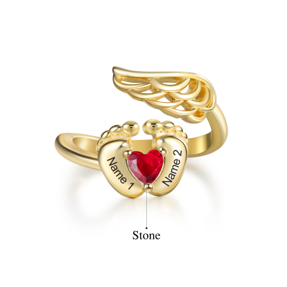 Custom Baby Feet Ring Custom Name and Birthstone Ring