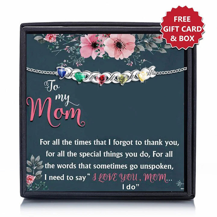 Family Custom Bracelet Heart Personalized with 5 Birthstones