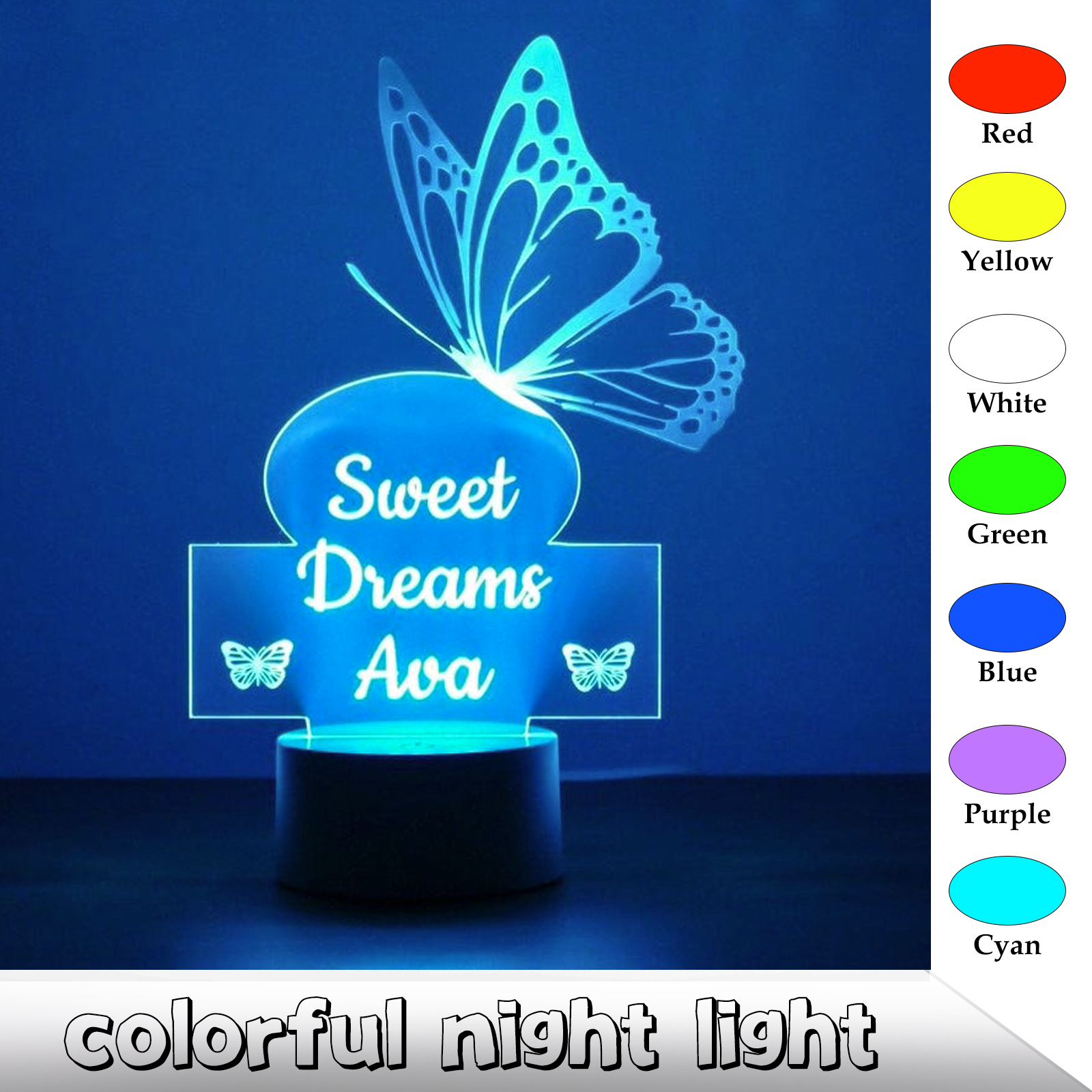 Personalized Butterfly Night Light Custom Name Night Lamp for Kids