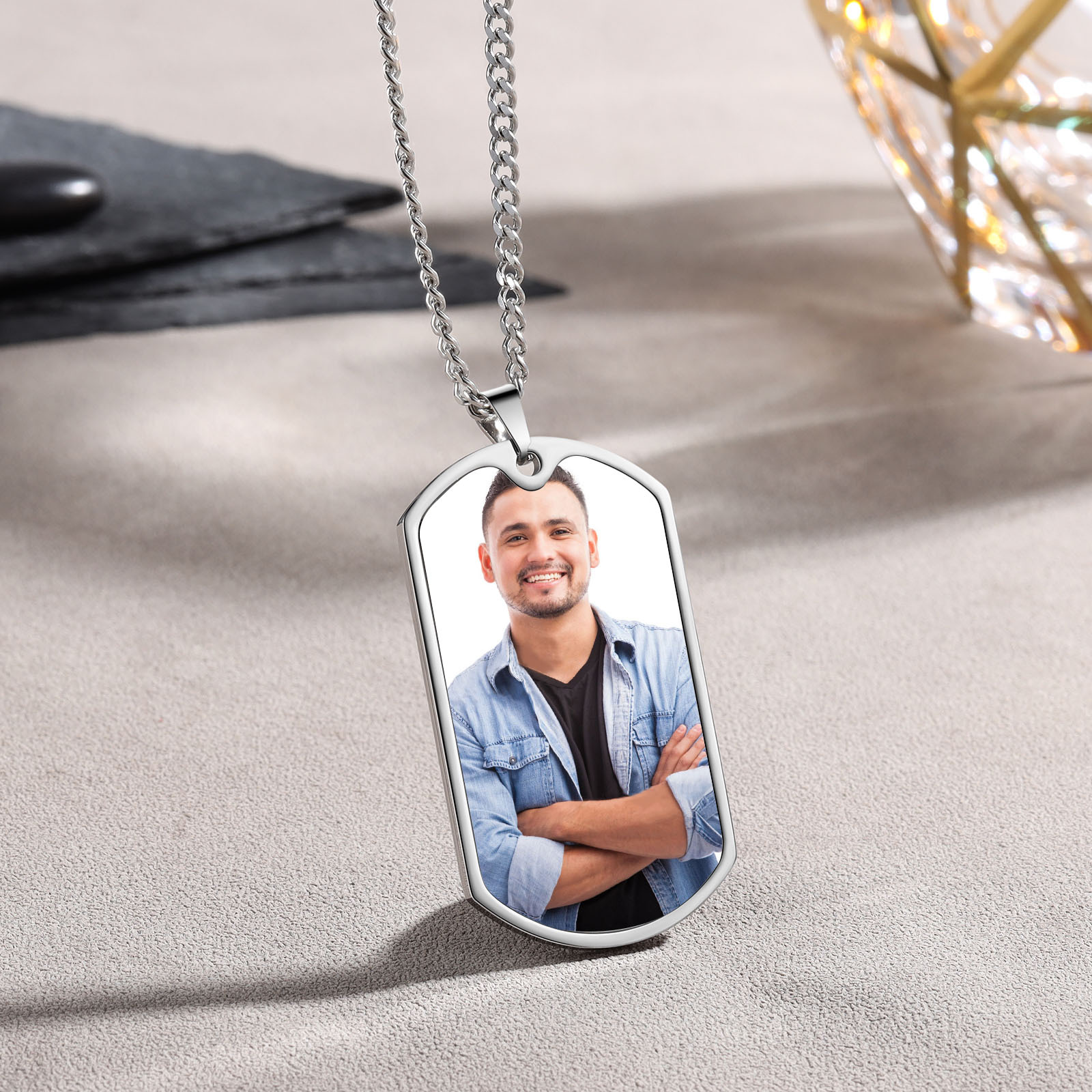 O'Fishally The Best Dad Necklace Custom Photo Dog Tag Necklace with 1 Fishing Hook