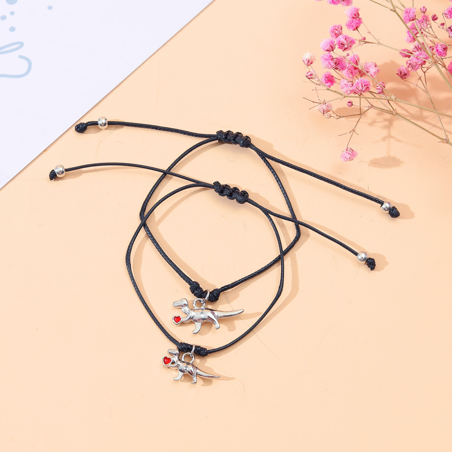 2 Pcs Dinosaur Bracelet Set First Day of School Gift with Cartoon Gift Cards for Mom Kids