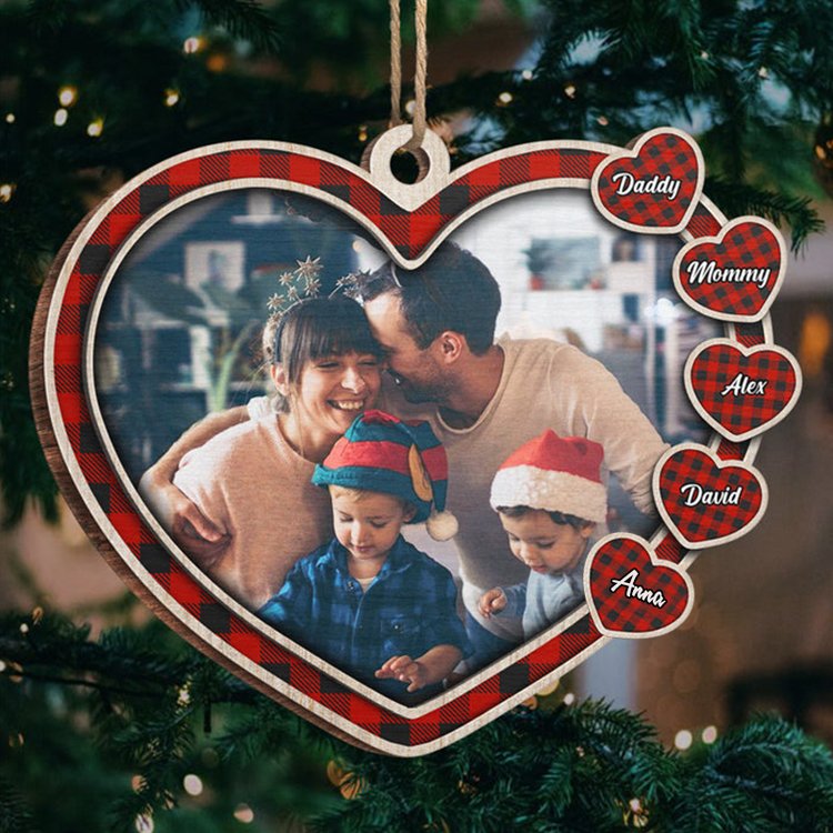 Personalized Family Heart Christmas Ornament Custom 5 Names Hanging Ornament Gifts For Family
