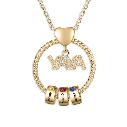 Collar a abuela con colgante de "YAYA" con 3 nombres Y 3 piedras de nacimiento personalizados | Jessemade-Jessemade ES