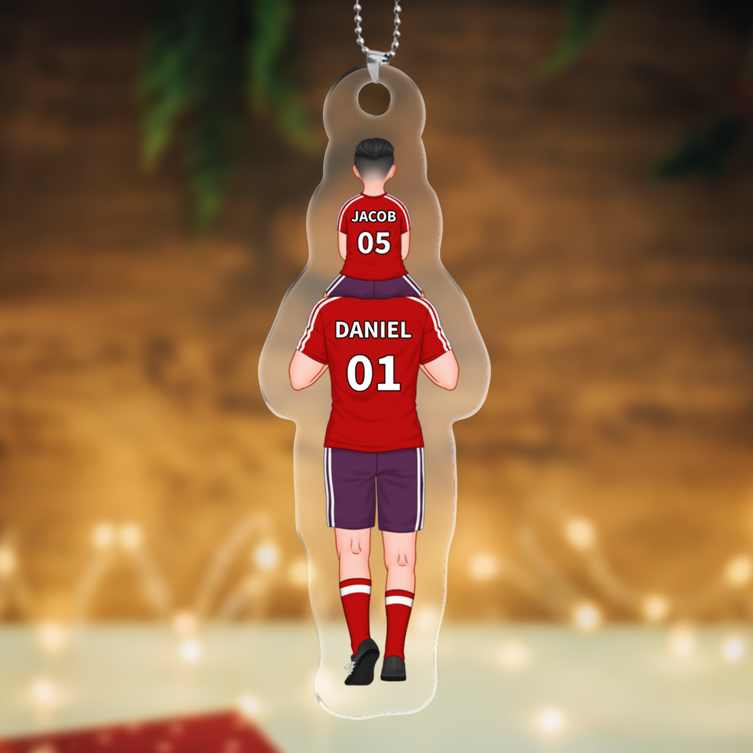 Personalized 2–4 Names Soccer Family Keychain Custom Football Hanging Ornament Gift for Dad Grandpa