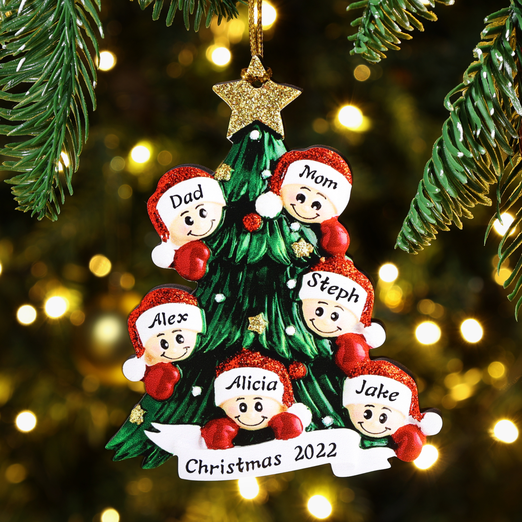 Personalized Family Christmas Ornament Custom 7 Names Hanging Ornament Gifts For Family