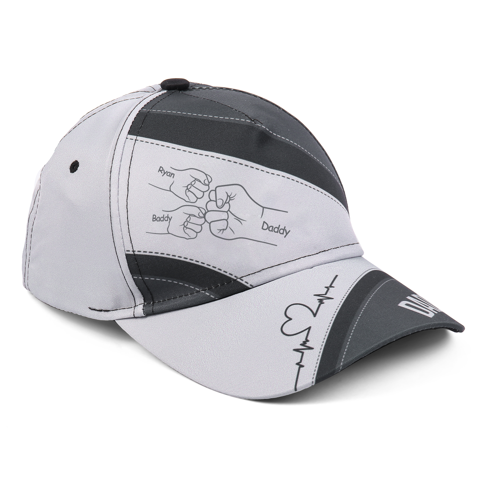 Personalized Fist Bump Classical Baseball Cap Custom 3 Names & 1 Text Snapback Adjustable Gift for Dad/Grandpa/Husband