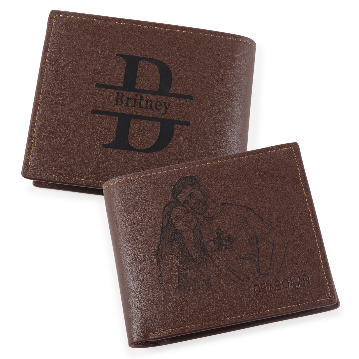 Men Photo Bifold Wallet Personalized Initial Monogram Wallet