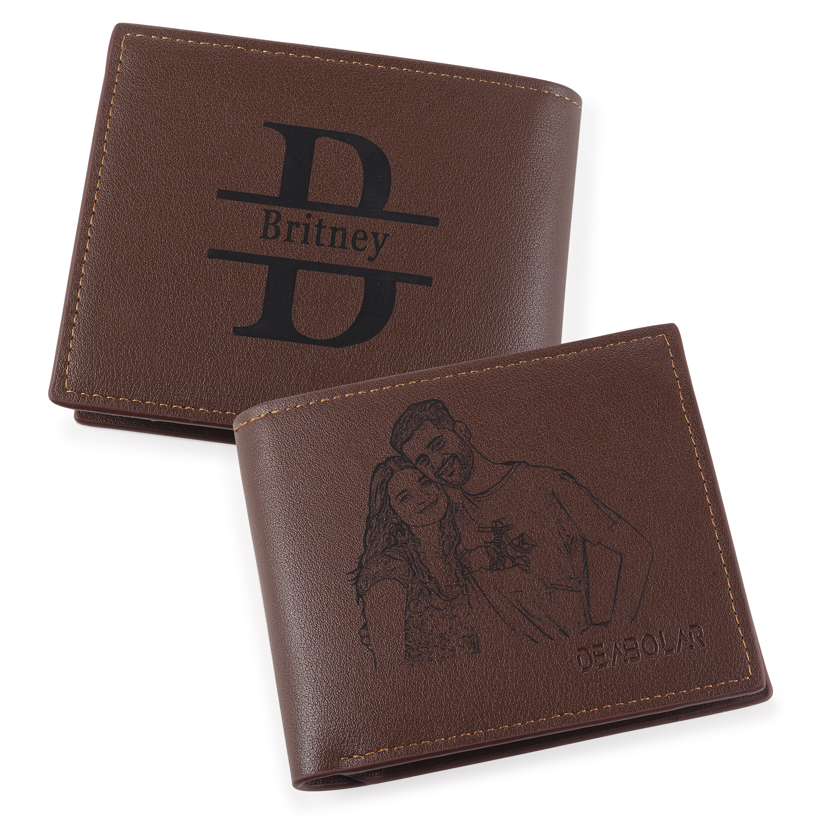 Men Photo Bifold Wallet Personalized Initial Monogram Wallet