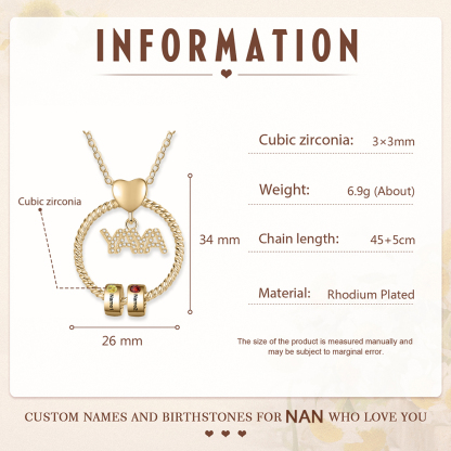 Collar a abuela con colgante de "YAYA" con 2 nombres Y 2 piedras de nacimiento personalizados | Jessemade-Jessemade ES