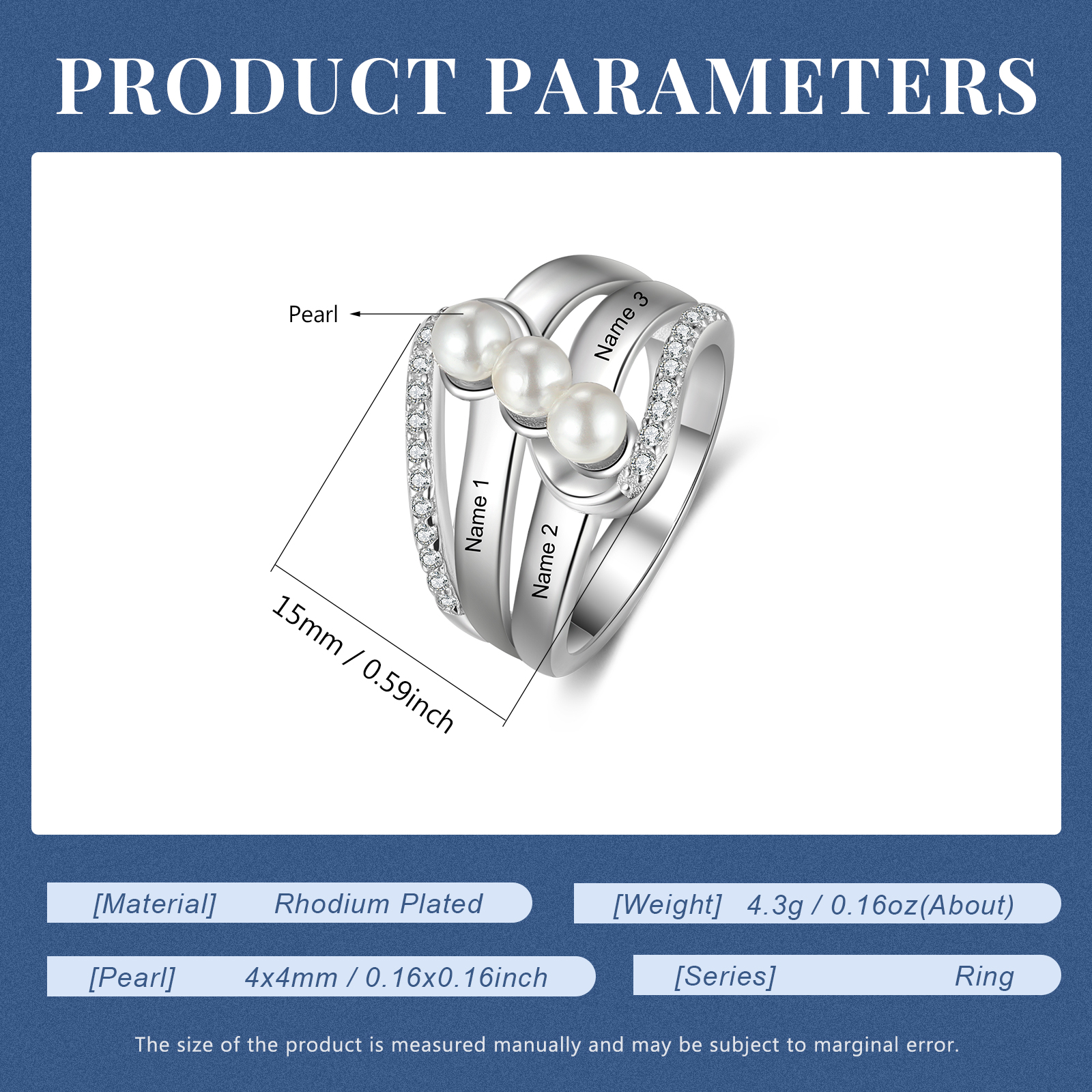Custom Family Pearl Ring Engrave 3 Names Gifts For Her