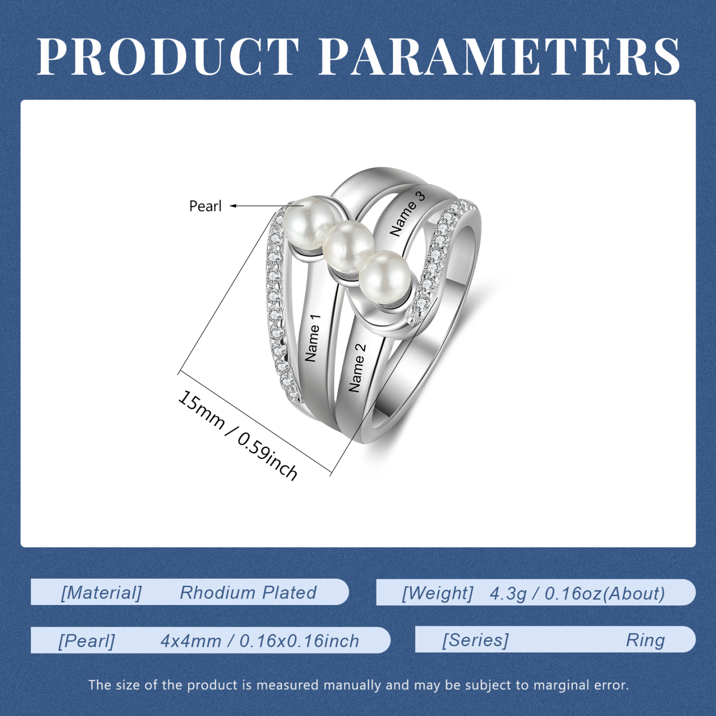 Custom Family Pearl Ring Engrave 3 Names Gifts For Her