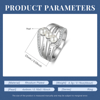 Custom Family Pearl Ring Engrave 3 Names Gifts For Her