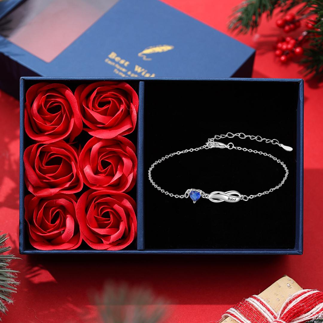 Infinity Bracelet with 1 Heart Shape Birthstone Family Bracelet for Mom