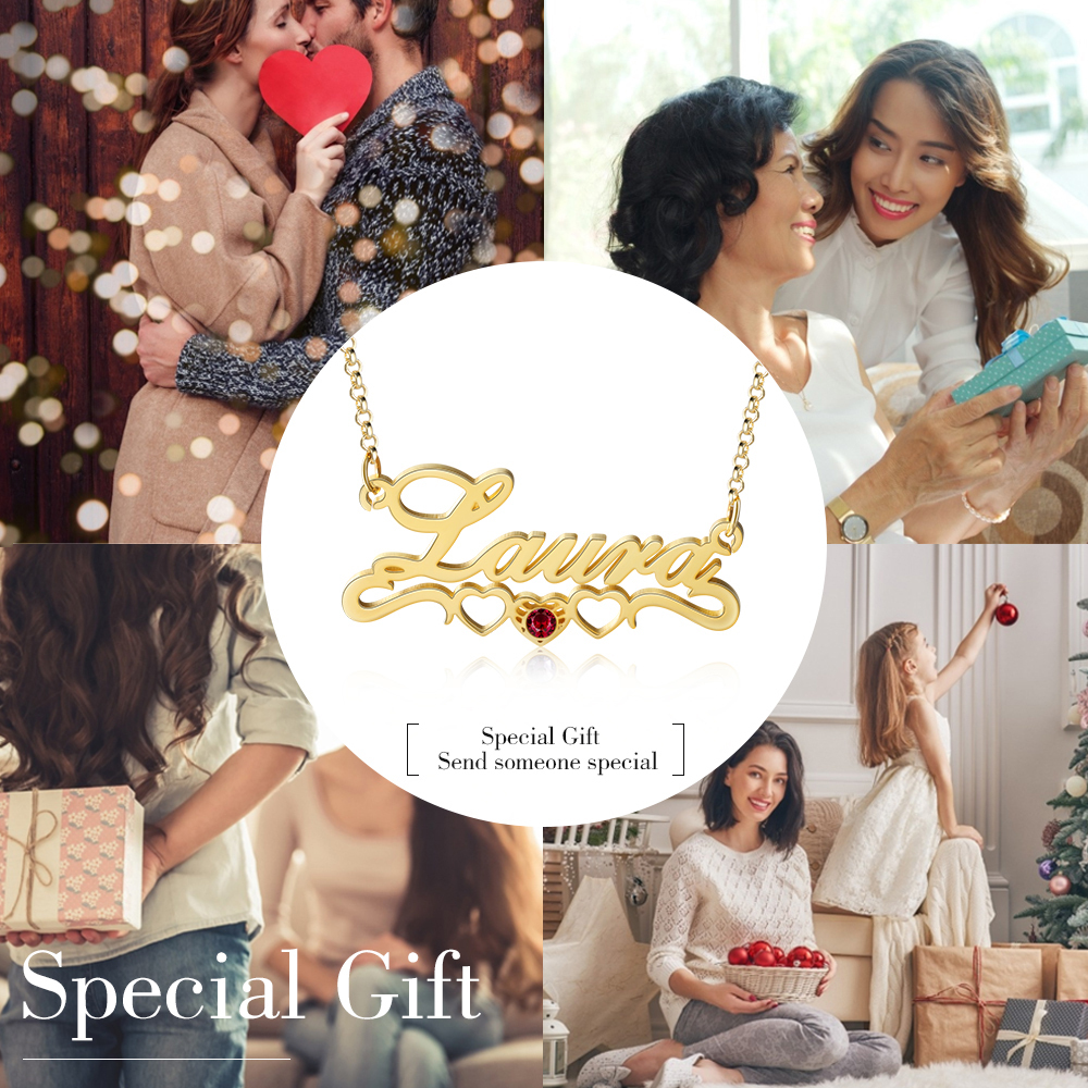 Personalized Ruby Name Necklace Heart-Shaped July Birthstone Necklace for Girls