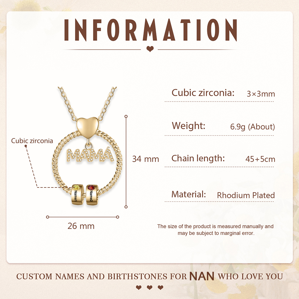 Collar con colgante de "MAMÁ" con 2 nombres Y 2 piedras de nacimiento personalizados | Jessemade
