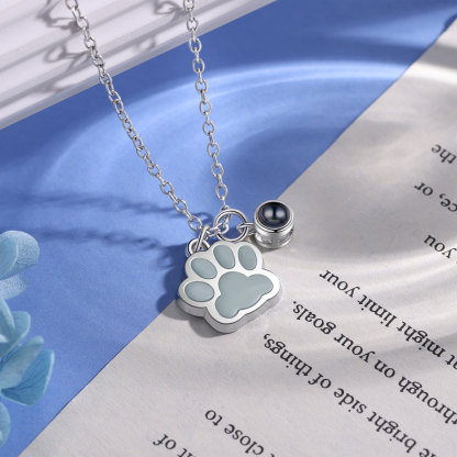Personalized Dog Paw Pendant Couple Necklace Set Custom Photo Projection Necklace Romantic Gifts For Him/Her