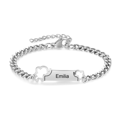 Custom Engraved Elephant Name Bracelet Adjustable Stainless Steel Birthday Christmas Gift for Parent-Child  | Lorajewel